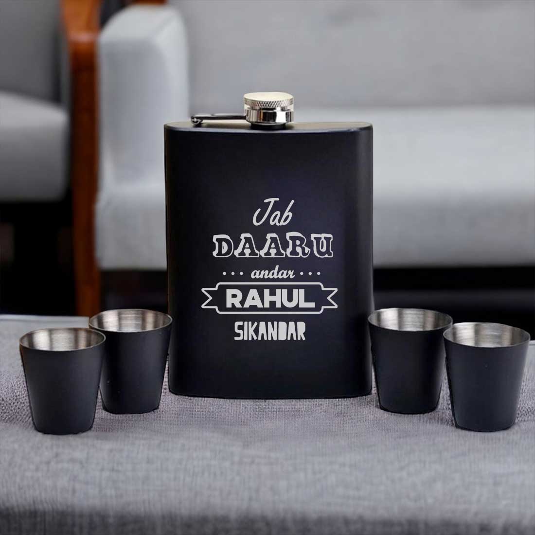 Customized Engraved Flask for Men Stainless Steel Hip Flasks - Jab Daaru Andar - Image 3