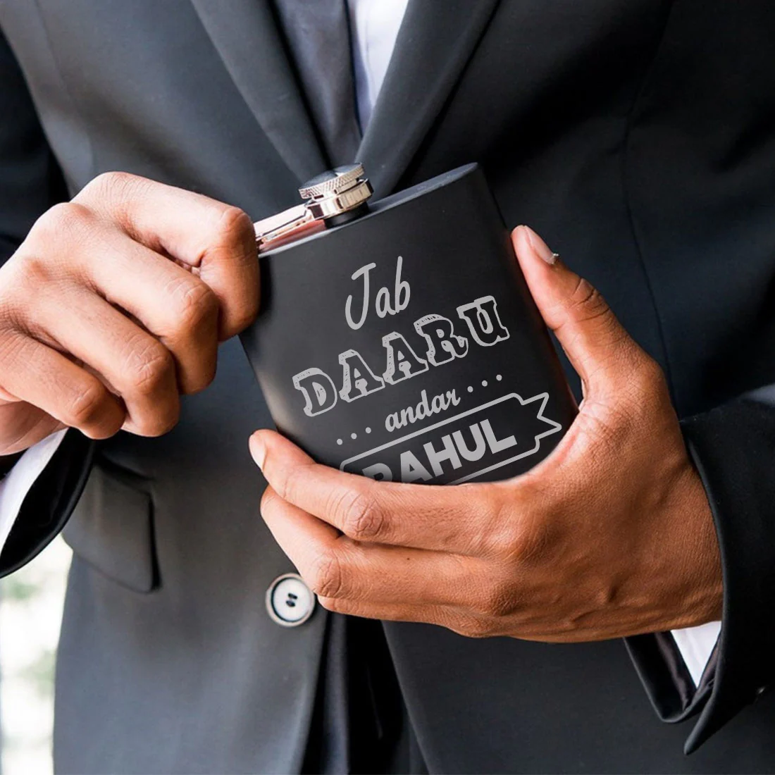 Customized Engraved Flask for Men Stainless Steel Hip Flasks - Jab Daaru Andar - Image 4
