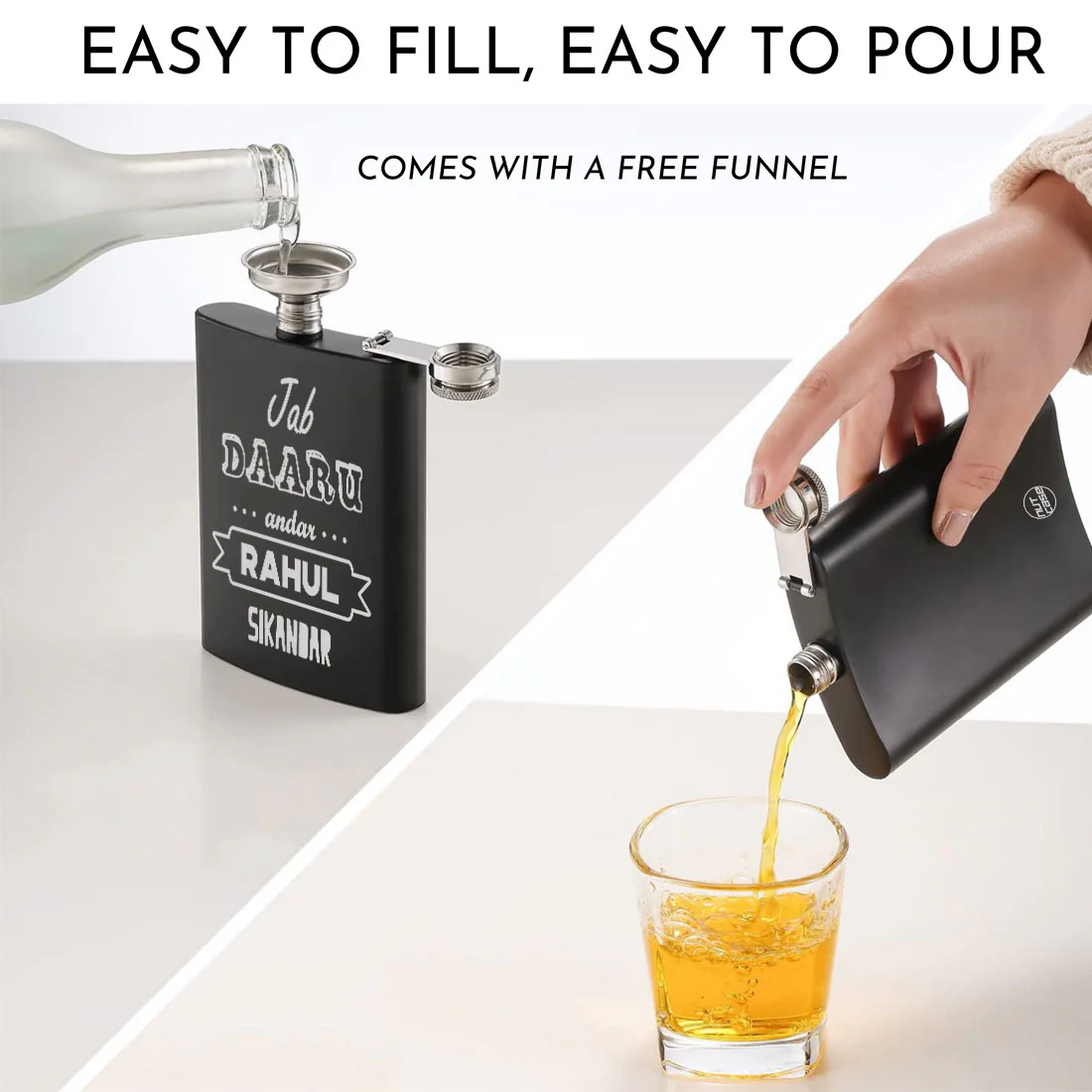Customized Engraved Flask for Men Stainless Steel Hip Flasks - Jab Daaru Andar - Image 8