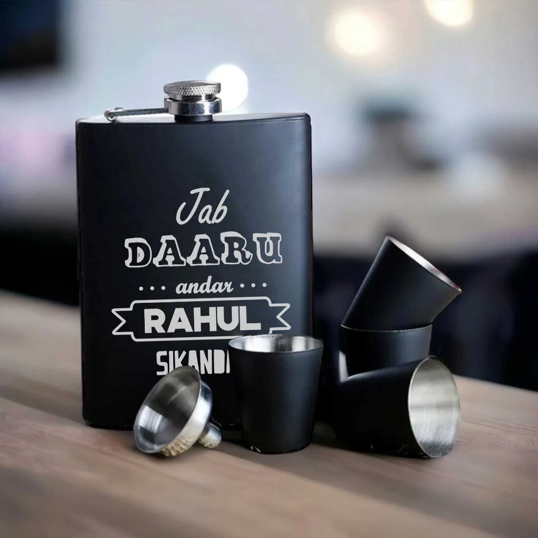 Customized Engraved Flask for Men Stainless Steel Hip Flasks - Jab Daaru Andar - Image 9