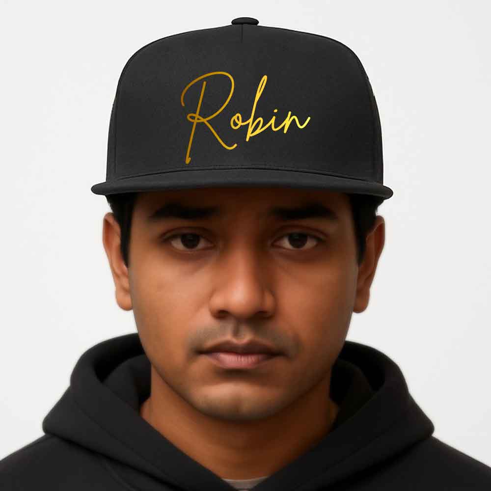 Custom Flat Brim Cap for Men – Rappers Swag Cap in Black - Image 2