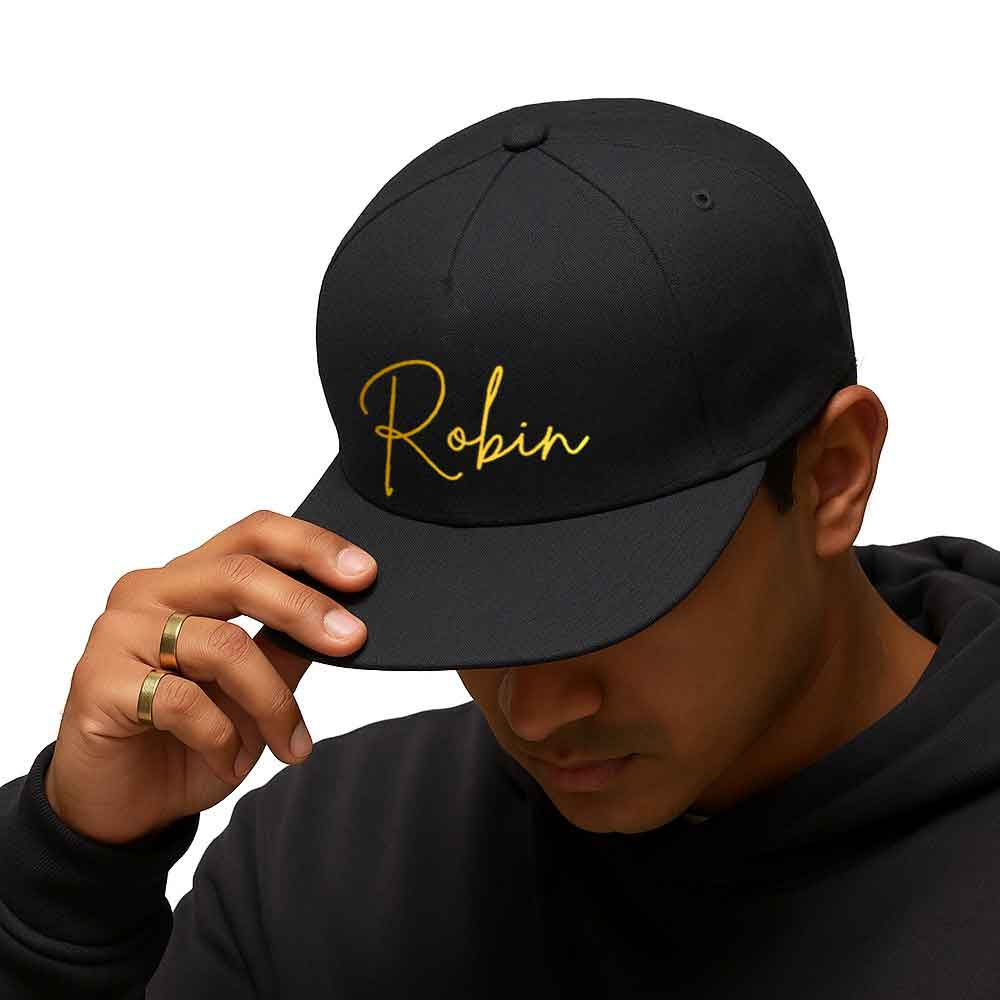 Custom Flat Brim Cap for Men – Rappers Swag Cap in Black - Image 3