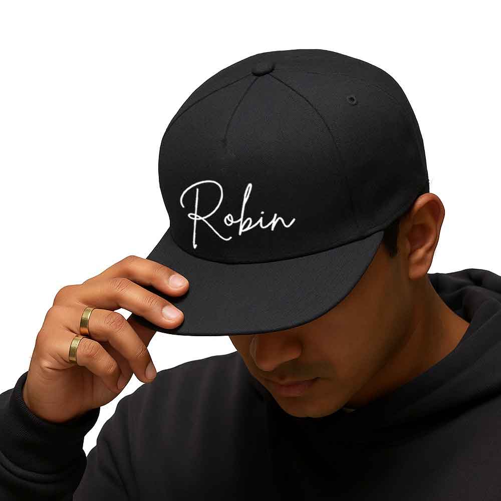 Custom Flat Brim Cap for Men – Rappers Swag Cap in Black - Image 4