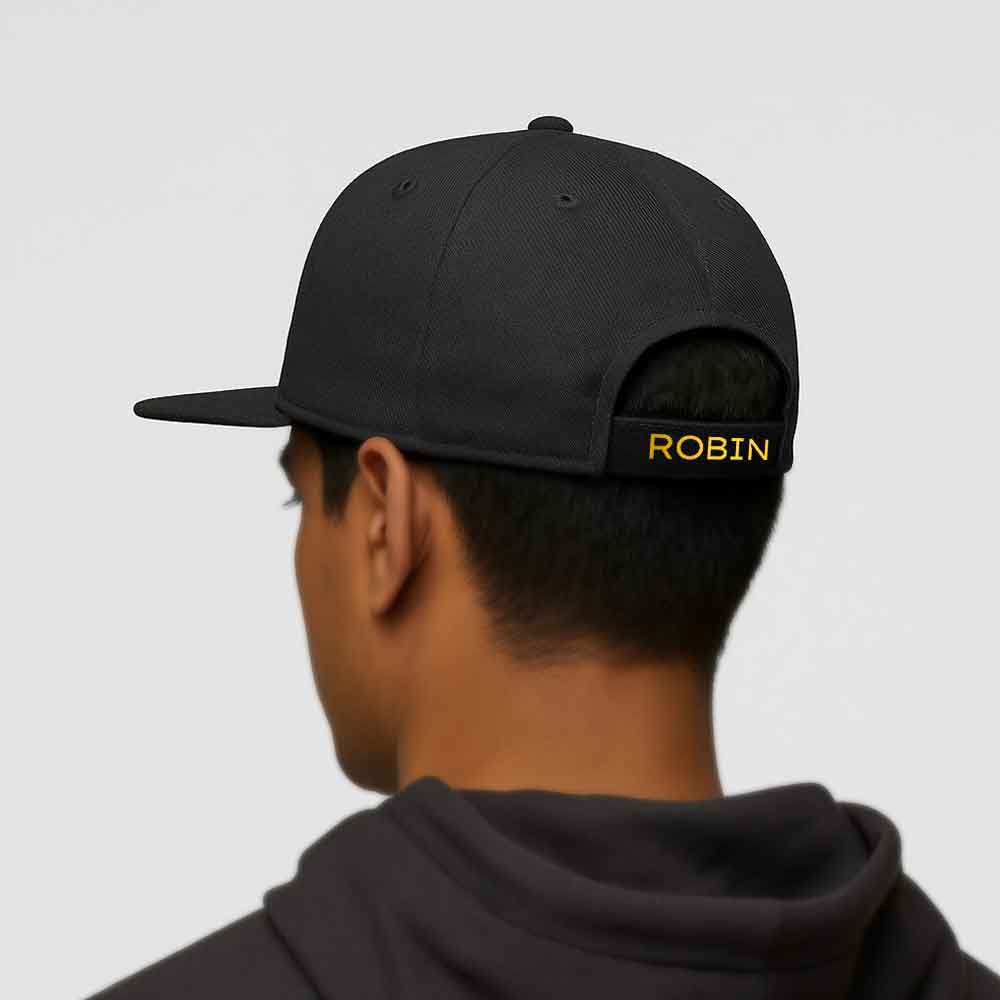 Custom Flat Brim Cap for Men – Rappers Swag Cap in Black - Image 8