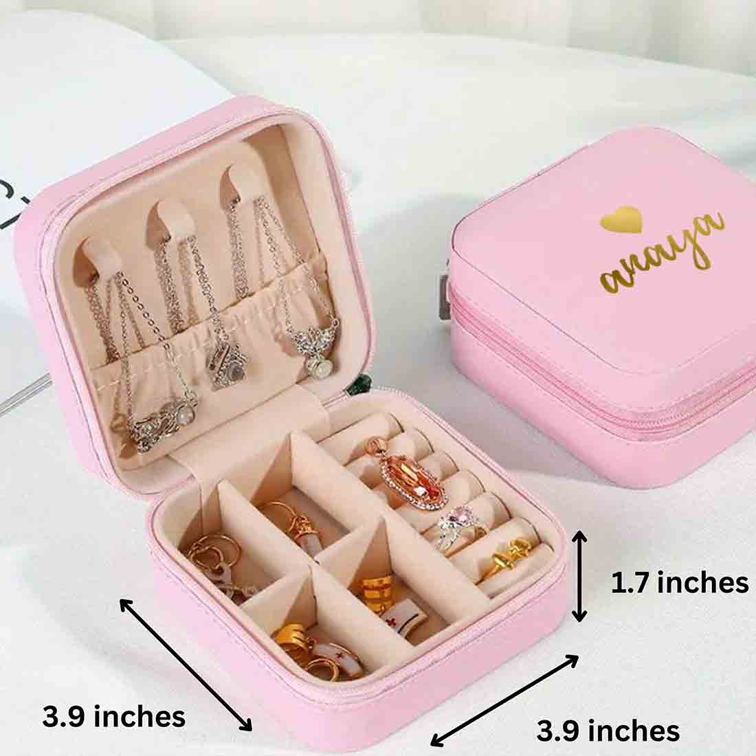 Custom Jewellery Organiser PU Leather Zipper Portable Storage Box with Dividers Container for Rings Earrings - Image 5