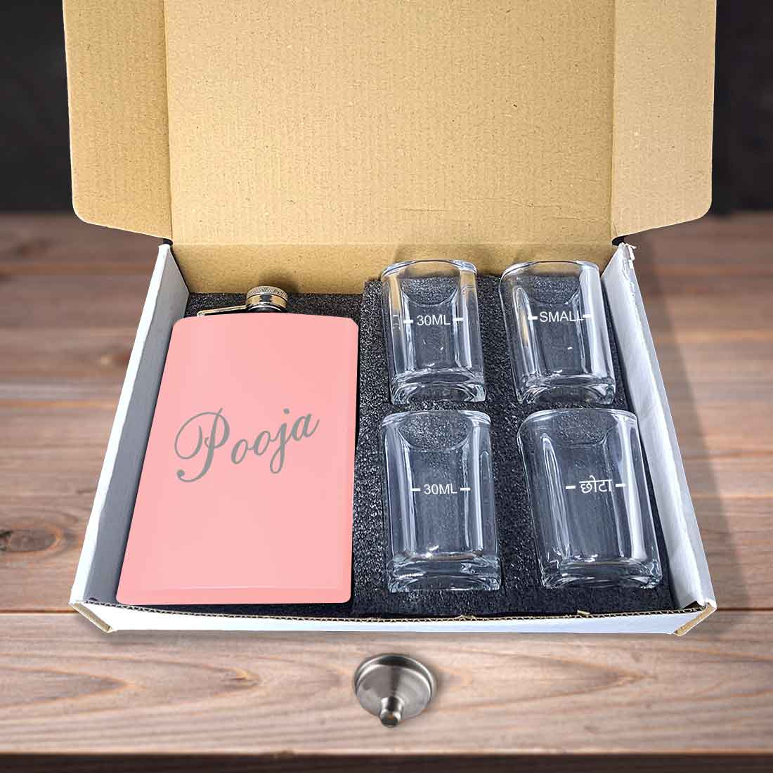 Custom Ladies Hip Flask with Funnel Stainless Steel Pink Whiskey Flask with Name - Image 10
