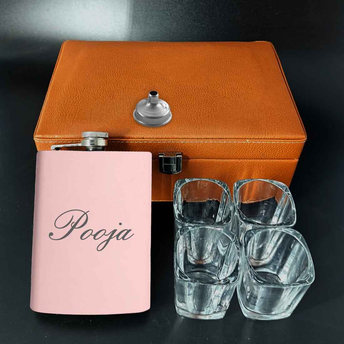 Custom Ladies Hip Flask with Funnel Stainless Steel Pink Whiskey Flask with Name - Image 11