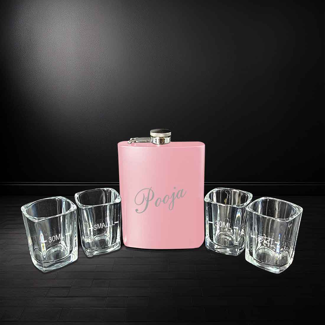 Custom Ladies Hip Flask with Funnel Stainless Steel Pink Whiskey Flask with Name - Image 9