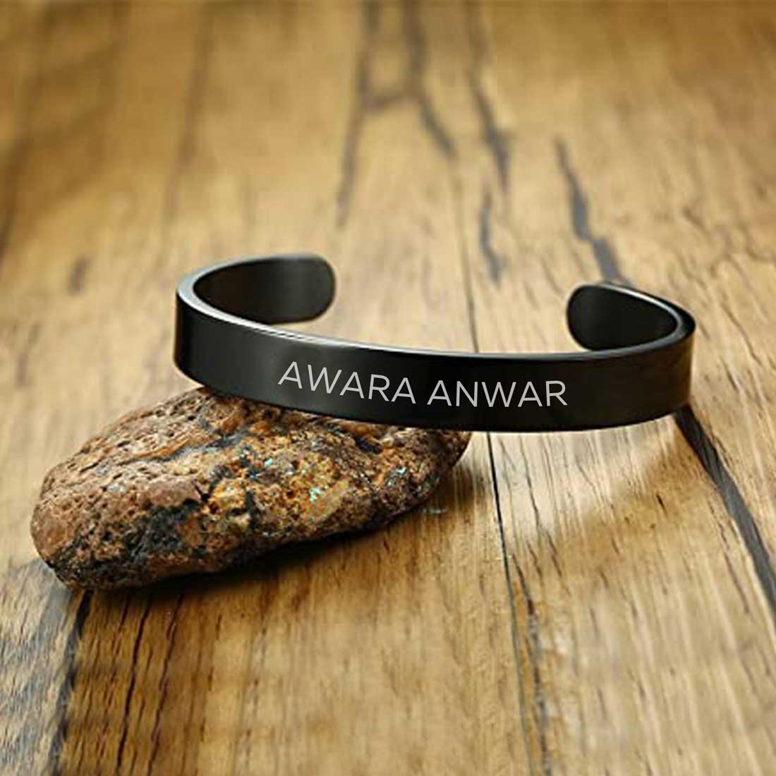 Custom Name Bracelets Kada Oval Cuff Bracelet for Men - Rose Gold Plated/Black Rhodium/Gold Plated - Name - Image 10