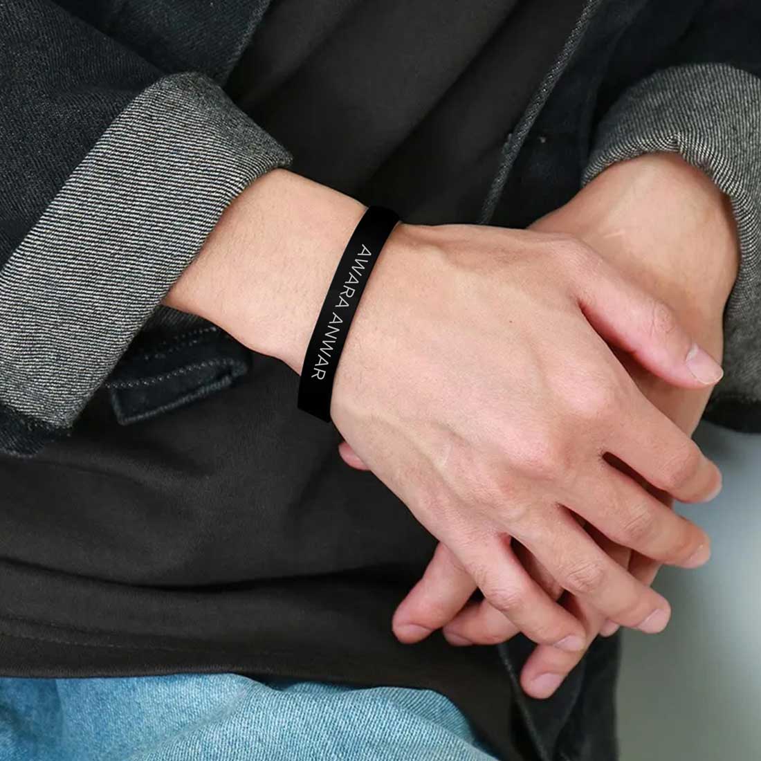 Custom Name Bracelets Kada Oval Cuff Bracelet for Men - Rose Gold Plated/Black Rhodium/Gold Plated - Name - Image 13