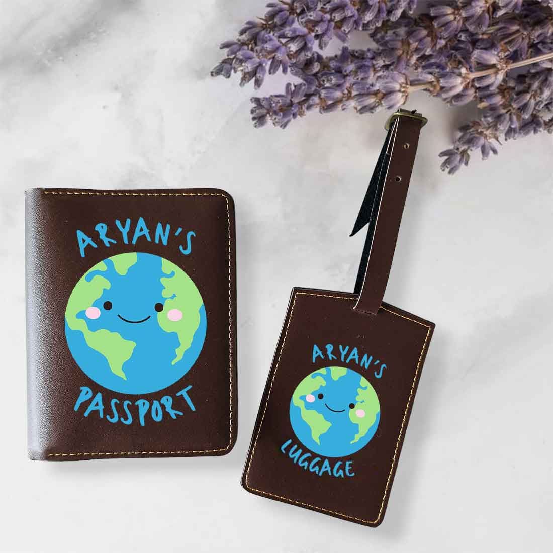 Custom Passport Case for Kids PU Leather Design Passport Cover and Luggage Tag Set - Earth - Image 26