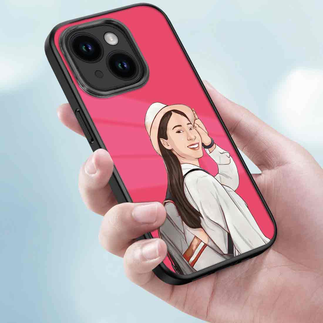 Custom Photo Mobile Cover Pink iPhone 14 Case With Image - Cartoonize Filter - Image 3