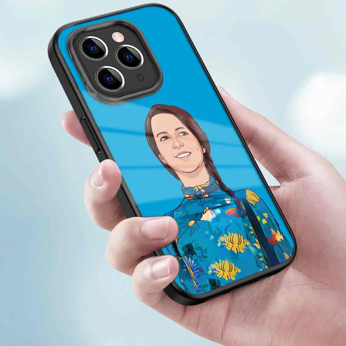 Custom Photo Phone Back Cover Blue iPhone 11 Pro Back Case - Cartoonized From Image - Image 3