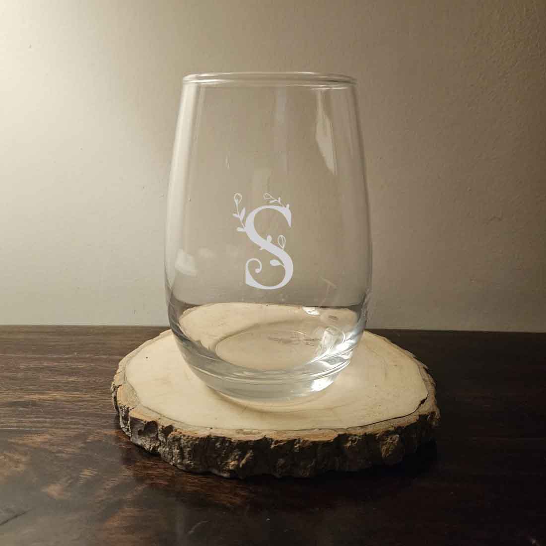 Custom Stemless Wine Glass with Initial Engraved on Cocktail / Whiskey Glass 400 ML - Image 3