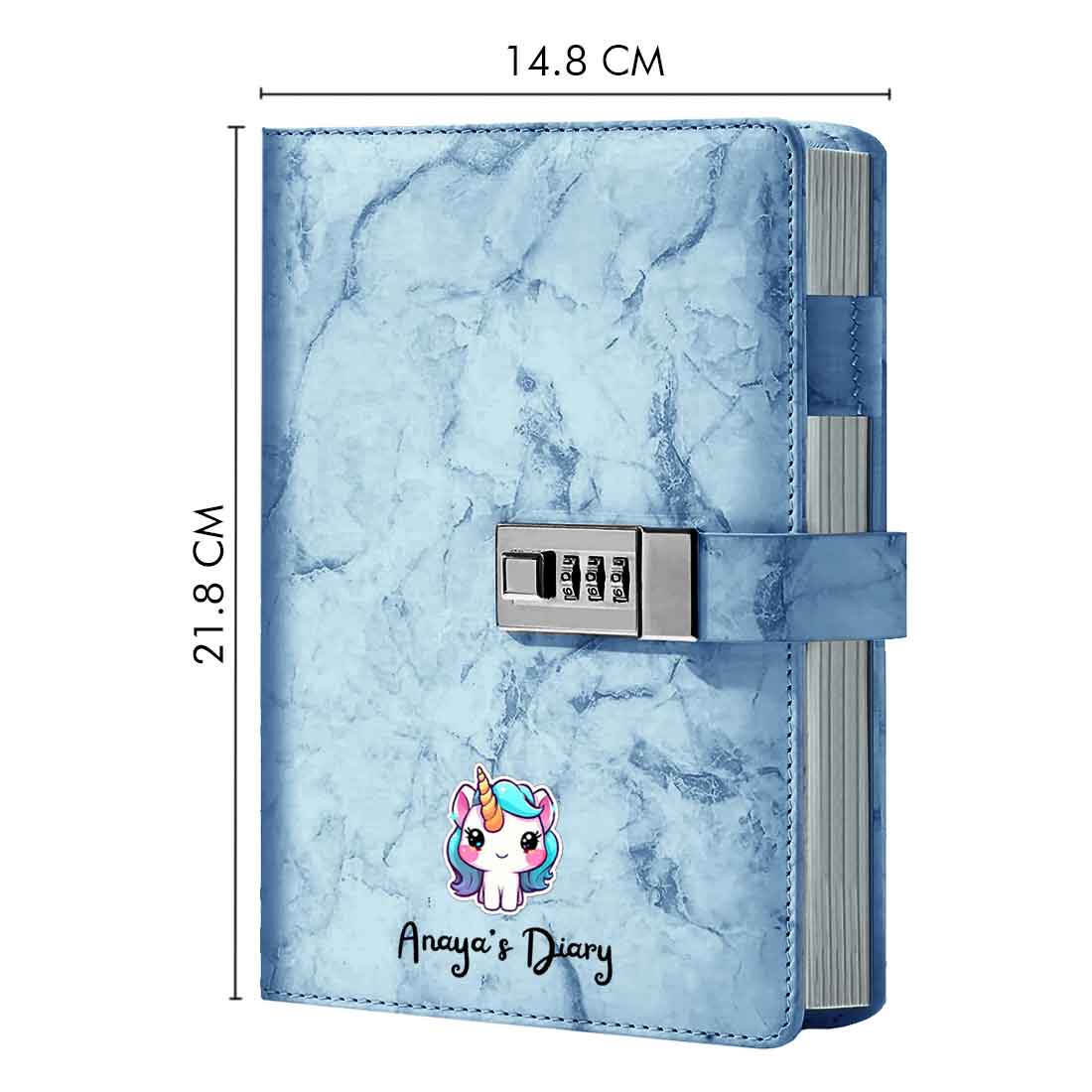 Custom Unicorn Diary with Lock - Marble Design Diaries with Pen - Image 3