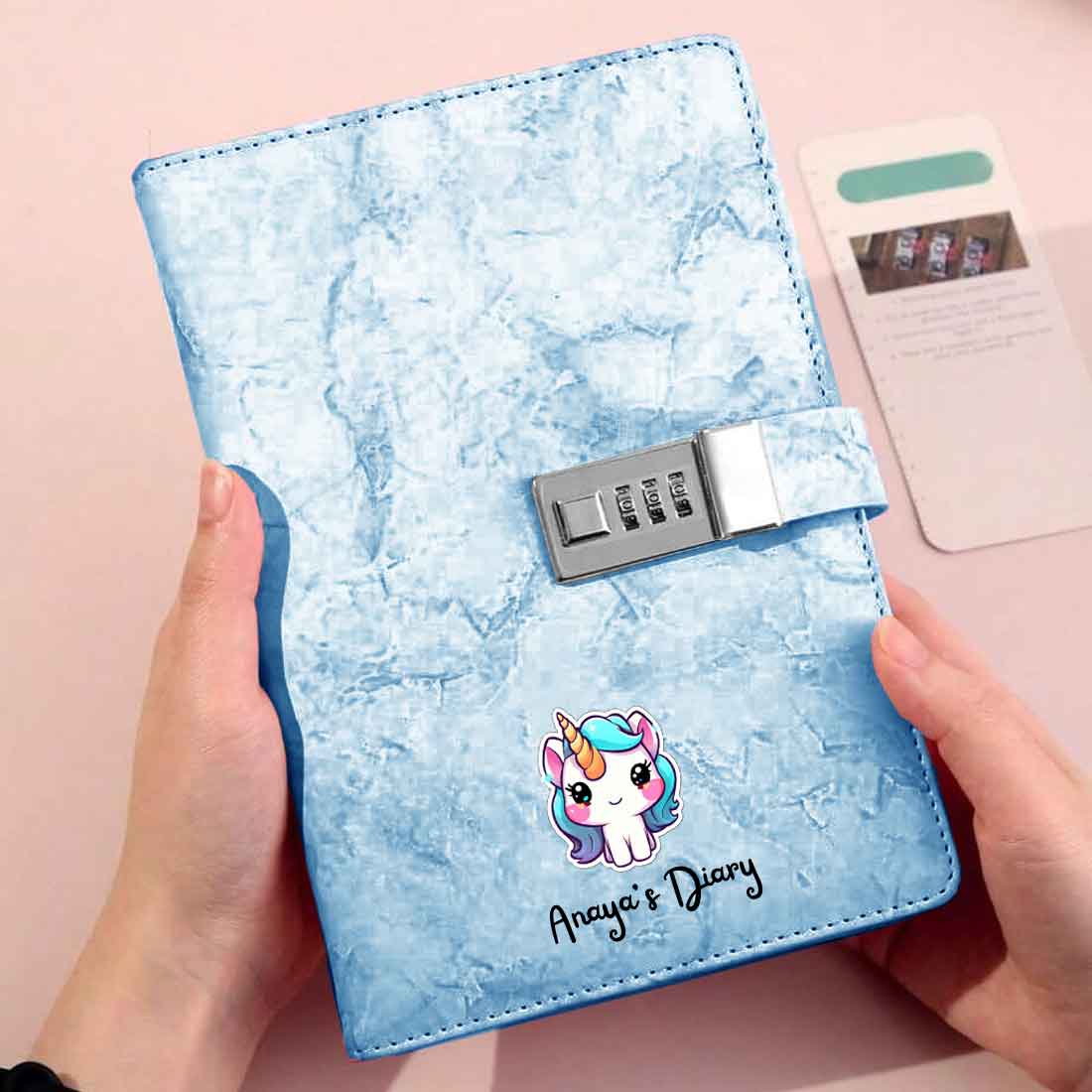 Custom Unicorn Diary with Lock - Marble Design Diaries with Pen - Image 4
