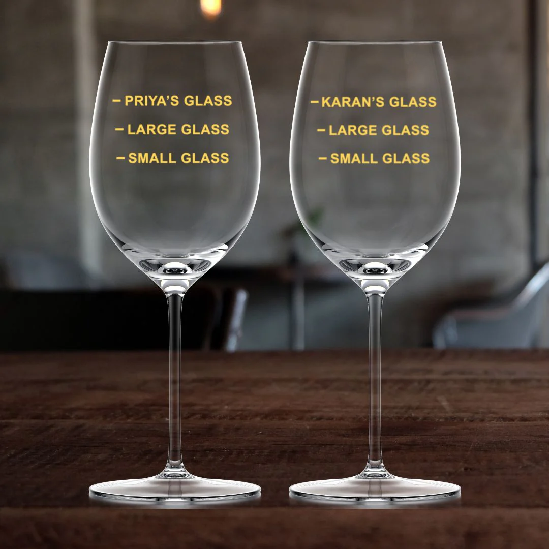 Custom Wine Glasses Gift Set Marriage Anniversary Gifts for Couple - Funny Measurement