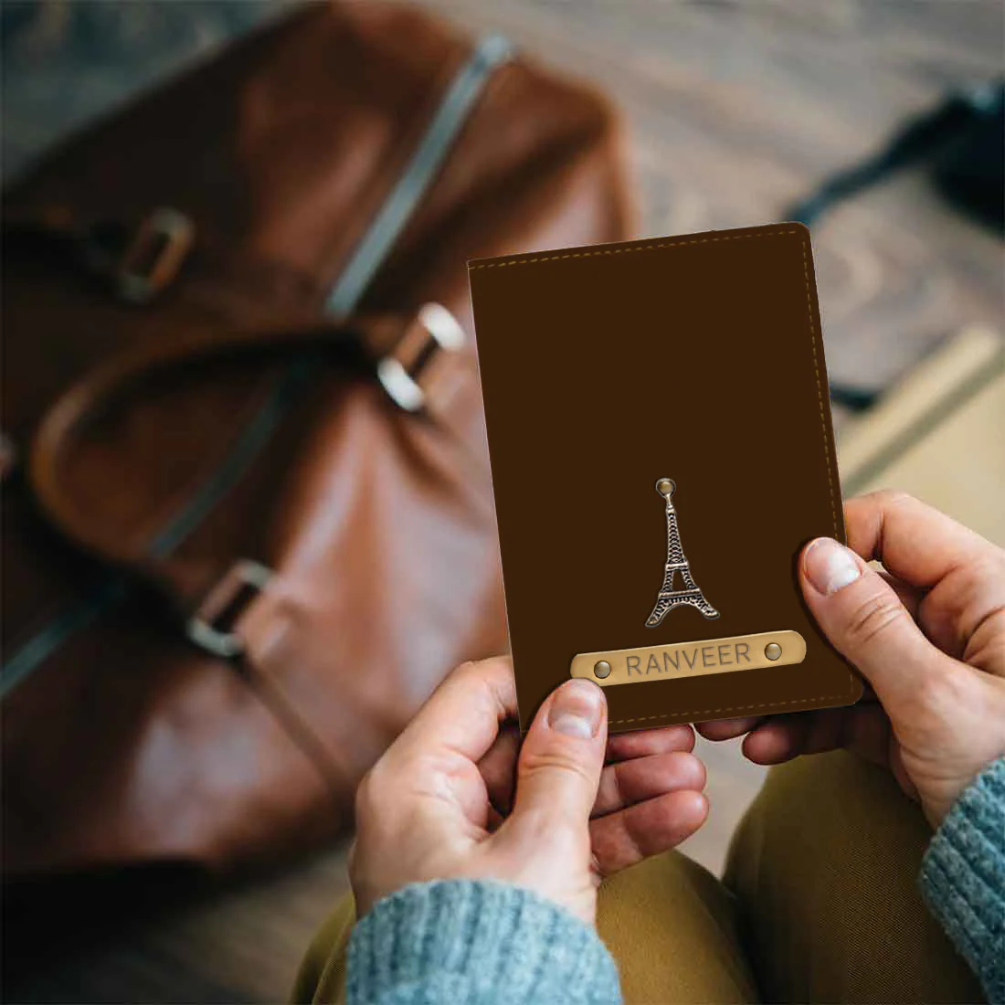 Custom Passport Cover Holder PU Leather with Charm & Name - Paris - Image 14