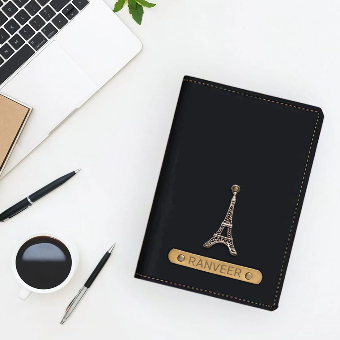 Custom Passport Cover Holder PU Leather with Charm & Name - Paris - Image 2