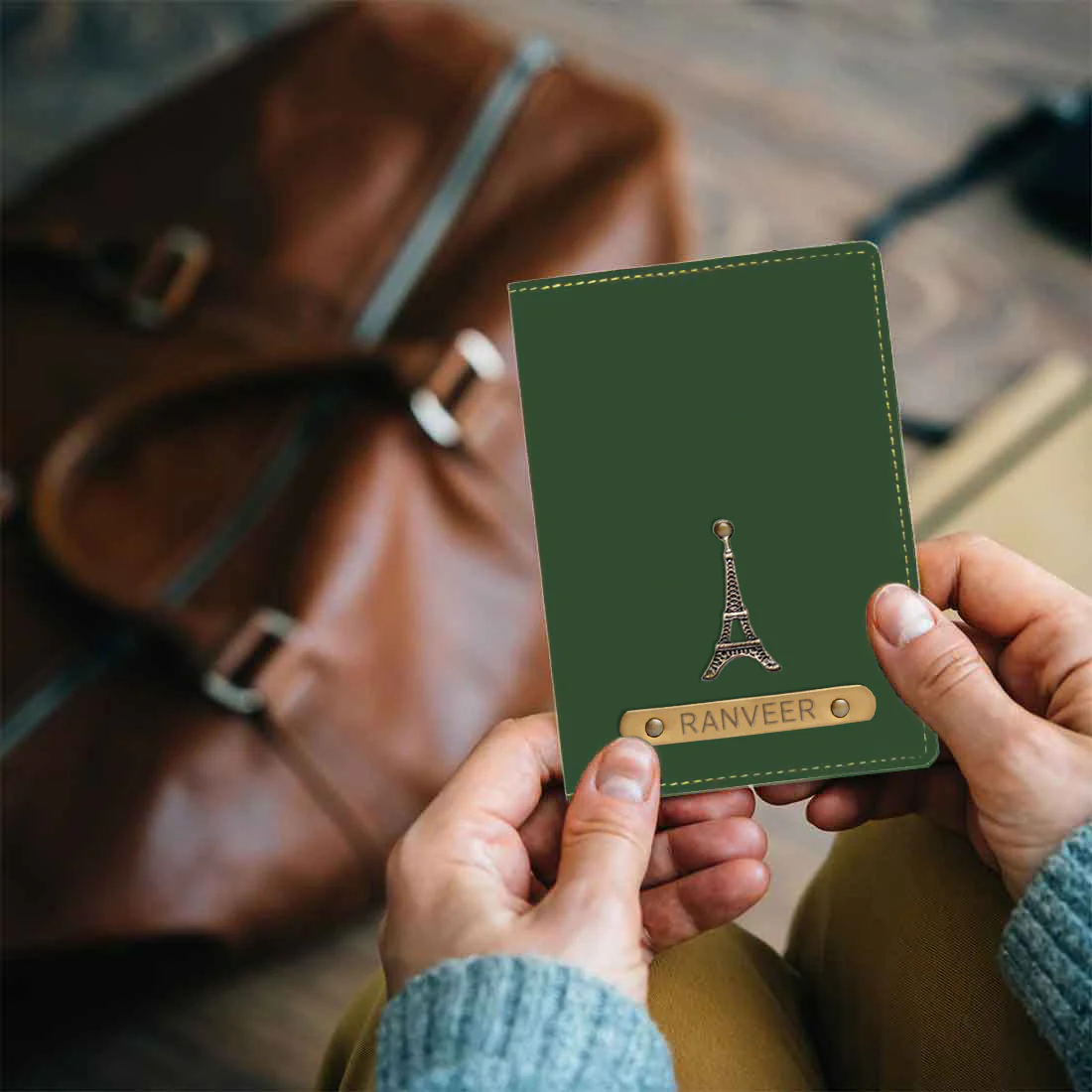 Custom Passport Cover Holder PU Leather with Charm & Name - Paris - Image 21