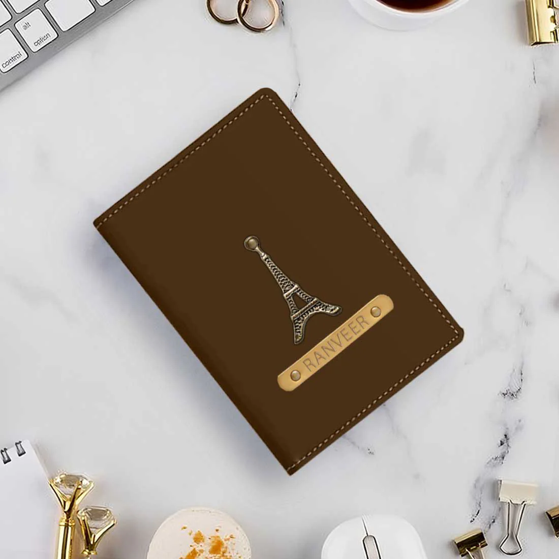 Custom Passport Cover Holder PU Leather with Charm & Name - Paris - Image 8