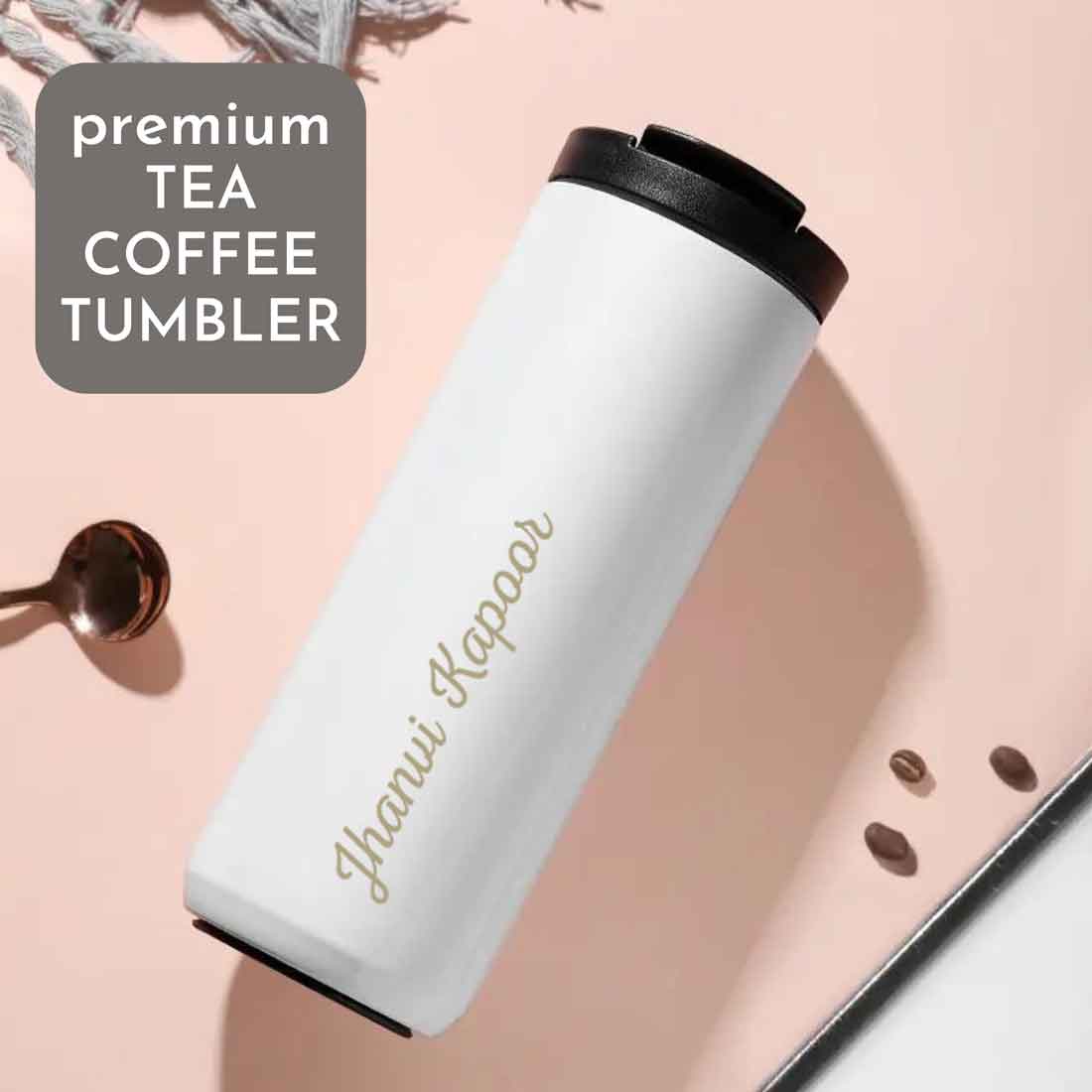 Customised Tea Coffee Tumbler Sipper Flask Set Of 2  (400 ML) - Black & White - Image 12
