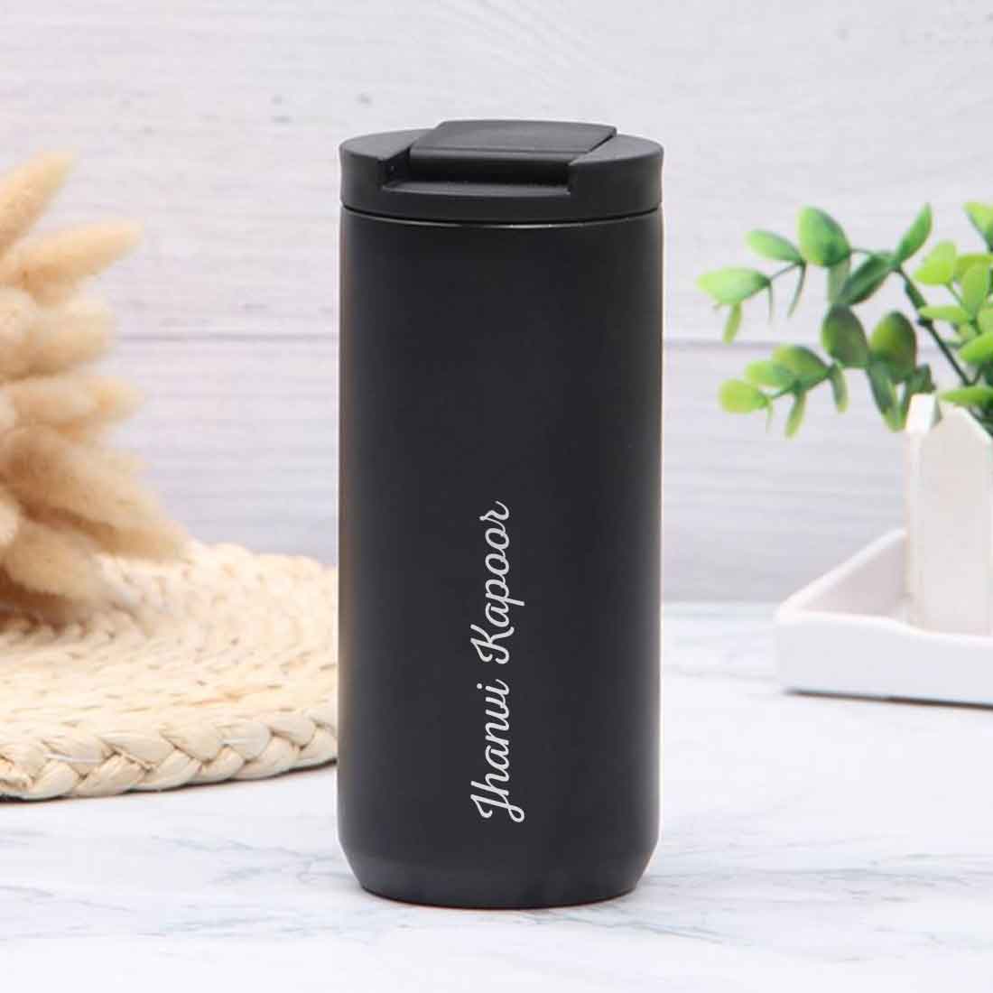 Customised Tea Coffee Tumbler Sipper Flask Set Of 2  (400 ML) - Black & White - Image 7