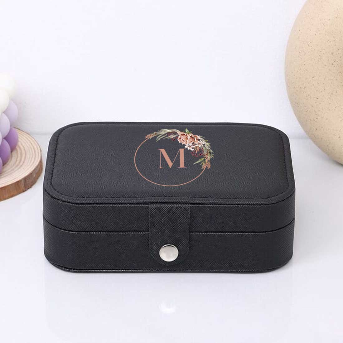 Customised Travel Jewellry Organiser Box for Earrings Pendant Rings - Floral Monogram - Image 7