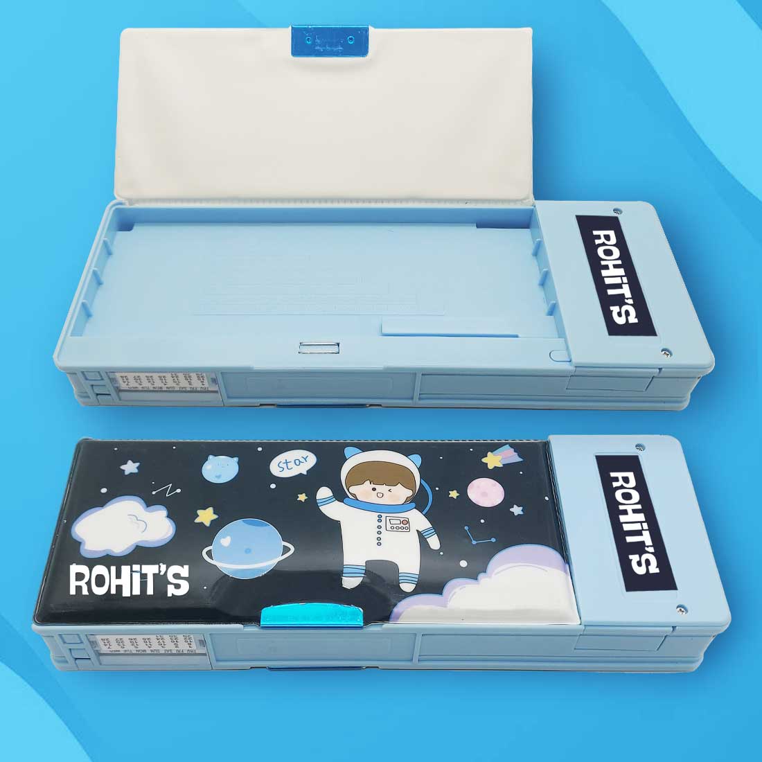 Customize Pencil Box with Name Switch Operated Multi-functional Compass Box for Kids with Press buttons - Image 12