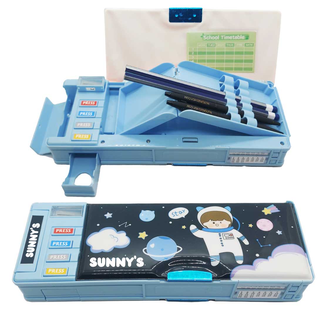 Customize Pencil Box with Name Switch Operated Multi-functional Compass Box for Kids with Press buttons - Image 22