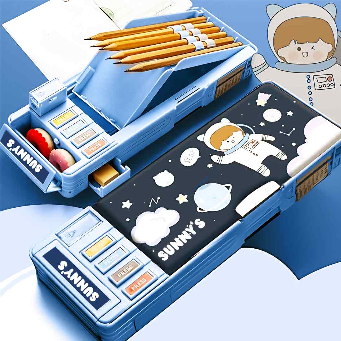 Customize Pencil Box with Name Switch Operated Multi-functional Compass Box for Kids with Press buttons - Image 24