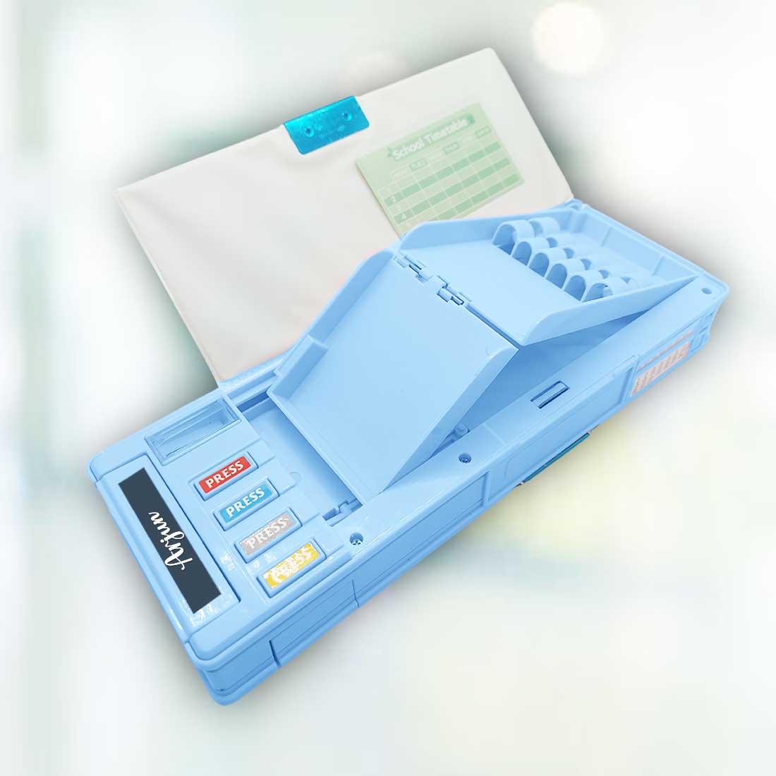 Customize Pencil Box with Name Switch Operated Multi-functional Compass Box for Kids with Press buttons - Image 26