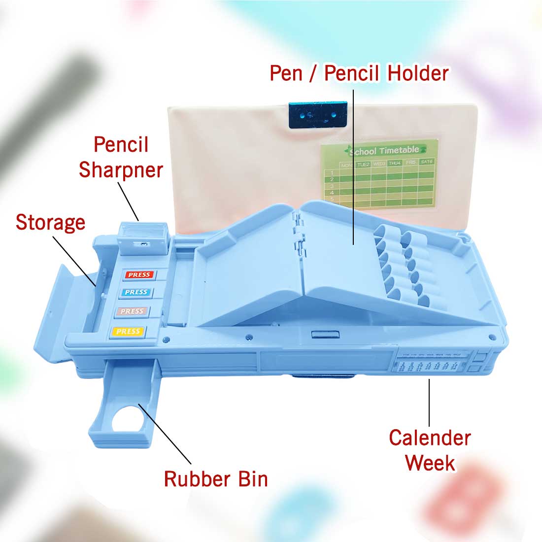 Customize Pencil Box with Name Switch Operated Multi-functional Compass Box for Kids with Press buttons - Image 27