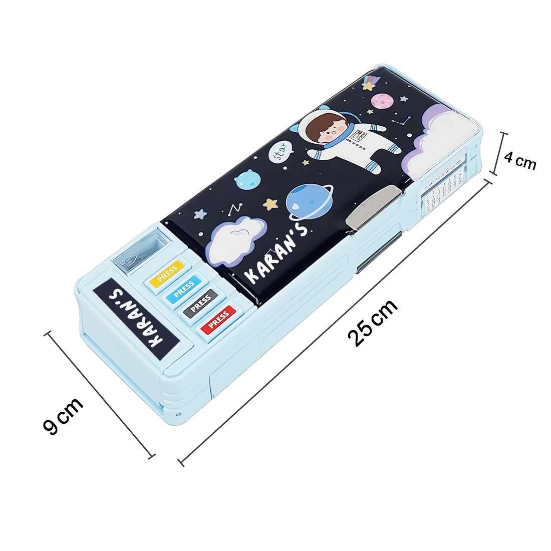 Customize Pencil Box with Name Switch Operated Multi-functional Compass Box for Kids with Press buttons - Image 9