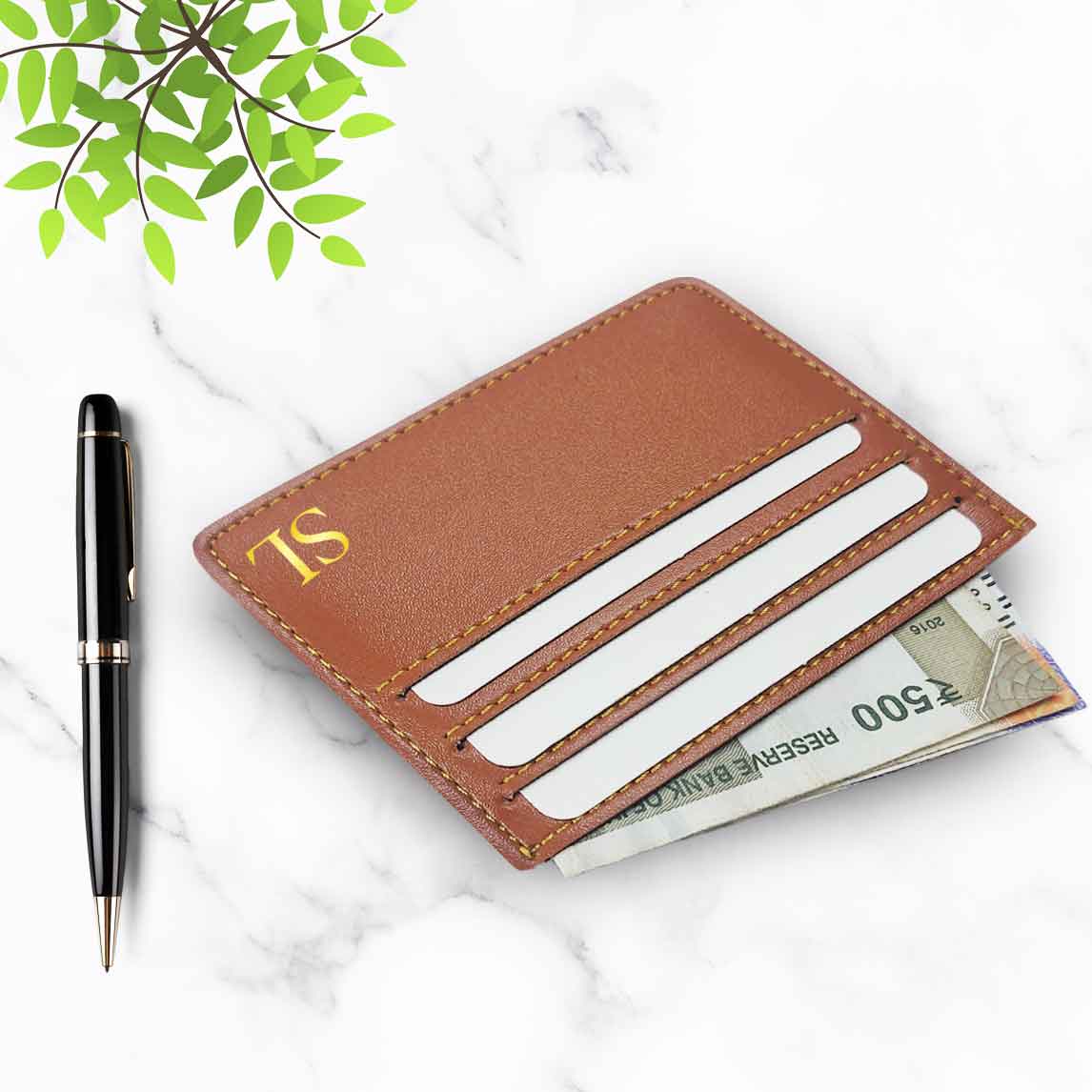 Customized Business Card Organizer Add Initials for Men - Brown - Image 2