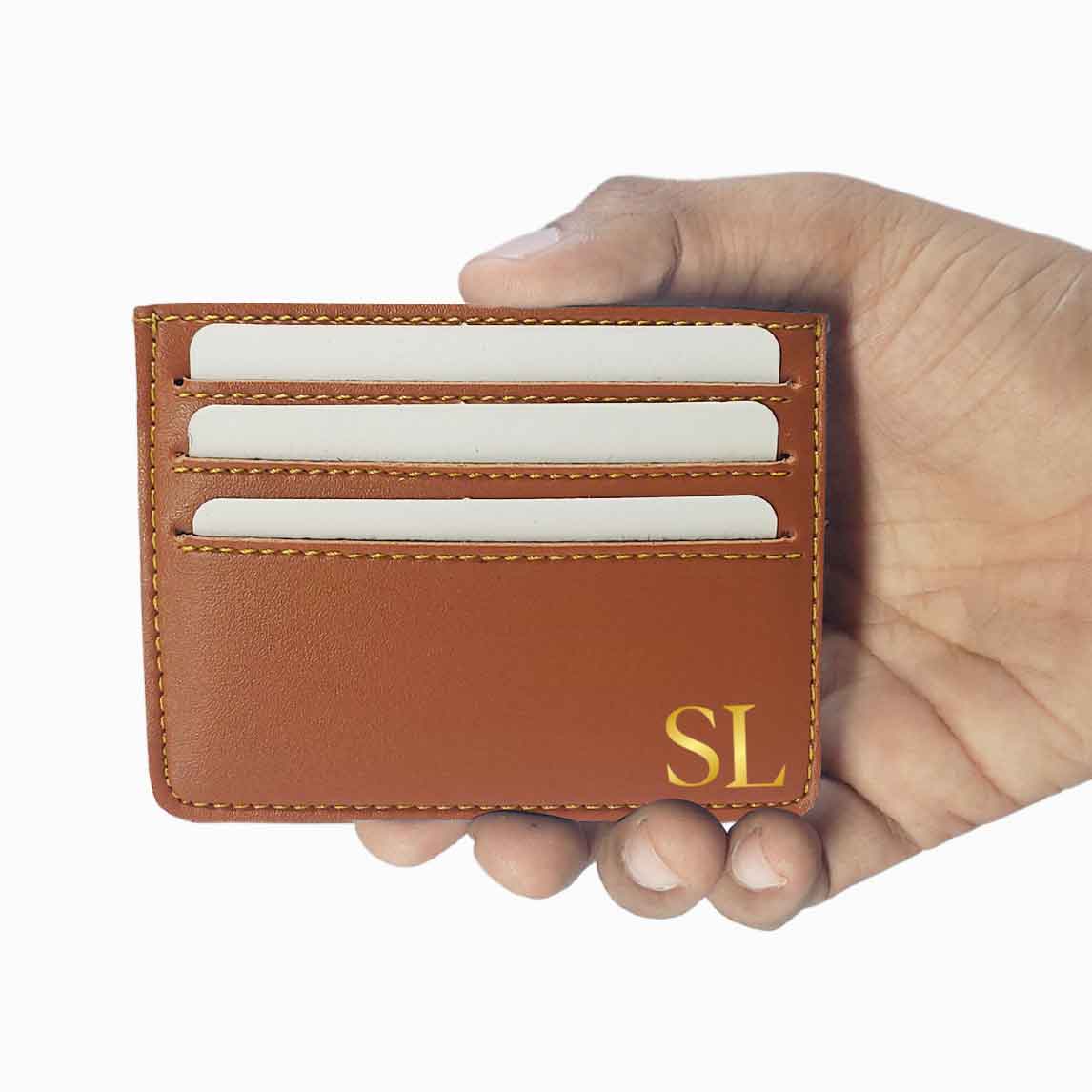 Customized Business Card Organizer Add Initials for Men - Brown - Image 3