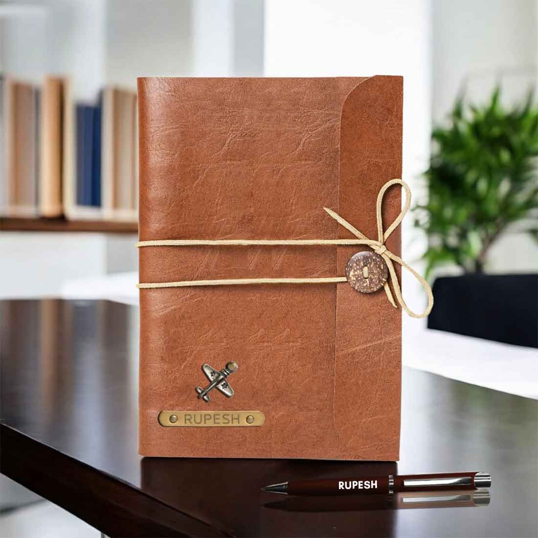 Customized Diary with Name and Charms Premium PU Leather Diaries and Brown Pen - Image 2
