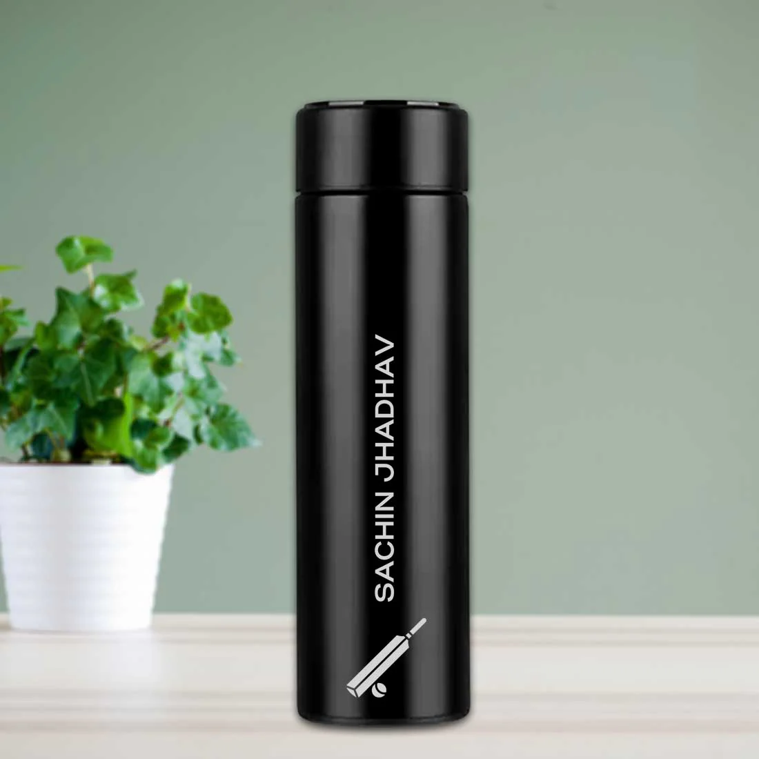 Personalised Engrave Flask for Tea Thermos with LED Display - Bat & Ball - Image 2
