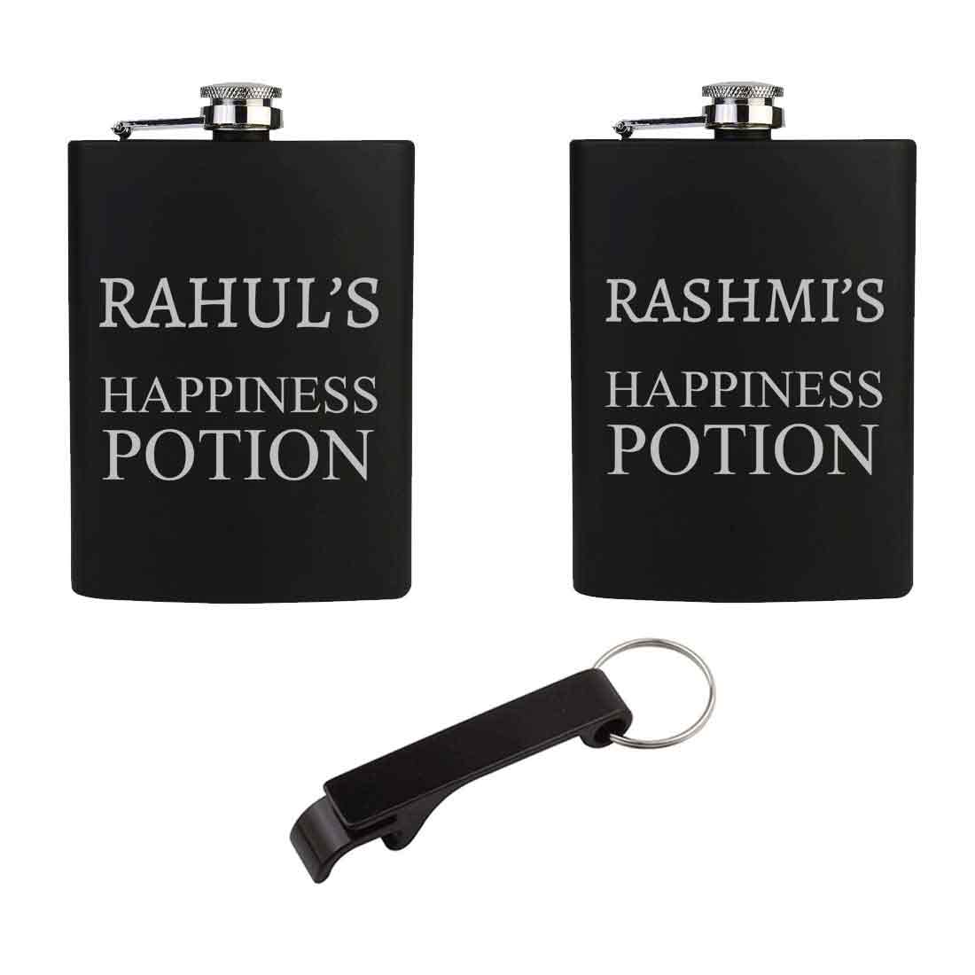 Customized Hip Flask Set of 2 with Opener Stainless Steel Gift Box for Couple - Image 6