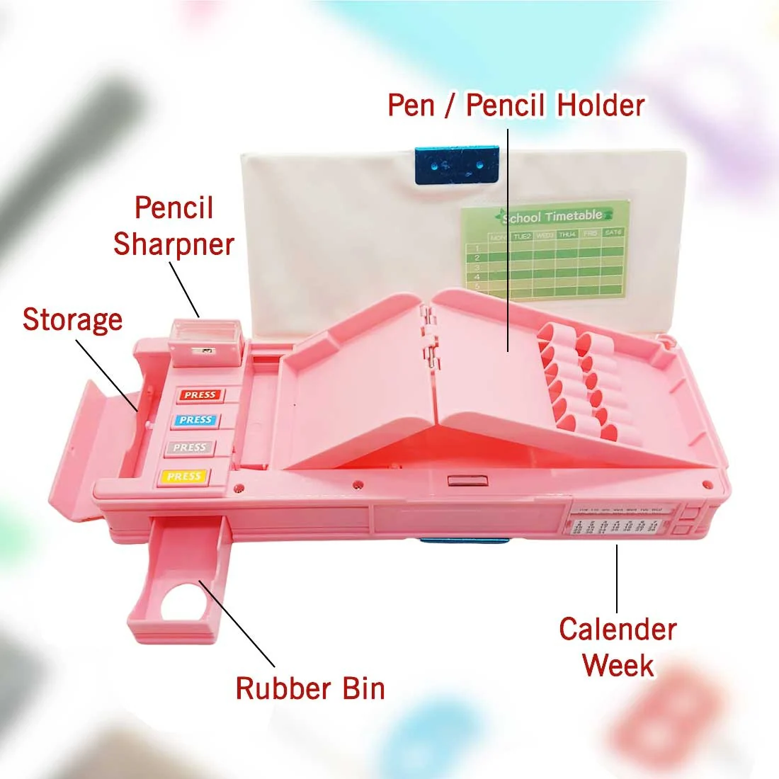 Customized Pencil Box Switch Operated Multi-functional Compass Box for Kids with Press Buttons - Image 2