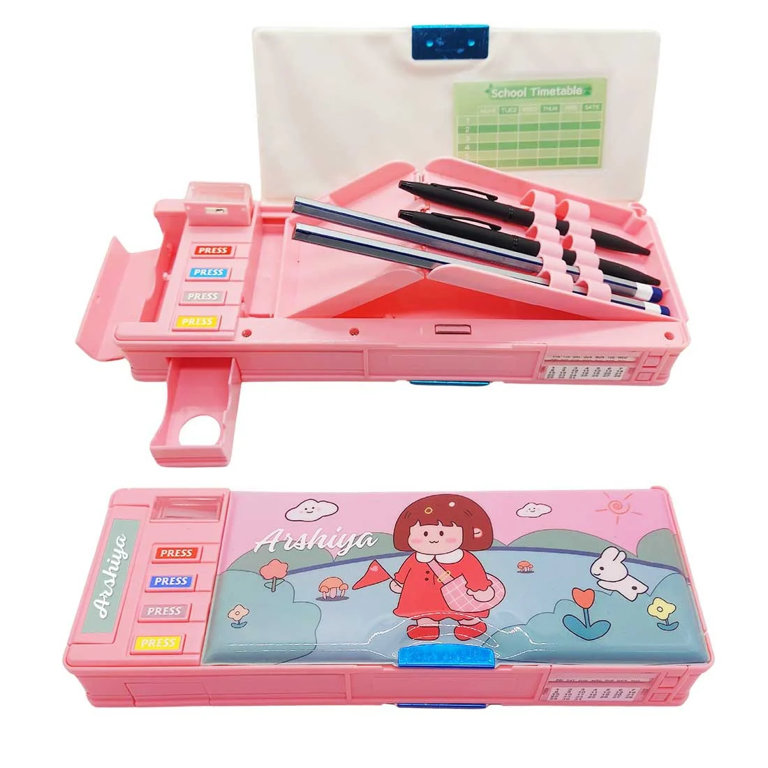 Customized Pencil Box Switch Operated Multi-functional Compass Box for Kids with Press Buttons - Image 4