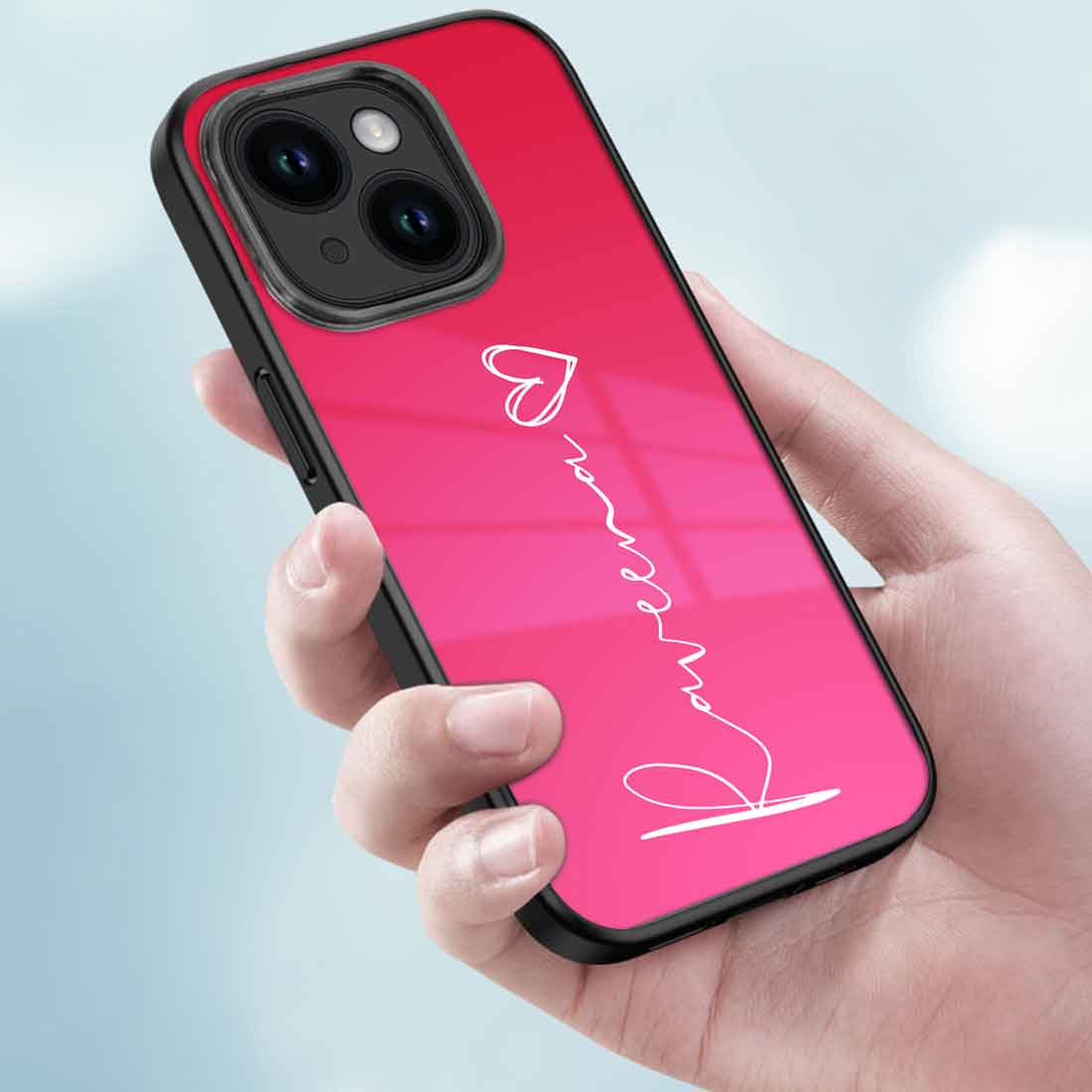 Customized Pink iPhone 14 Case Mobile Back Cover With Signature Calligraphy Name - Image 3