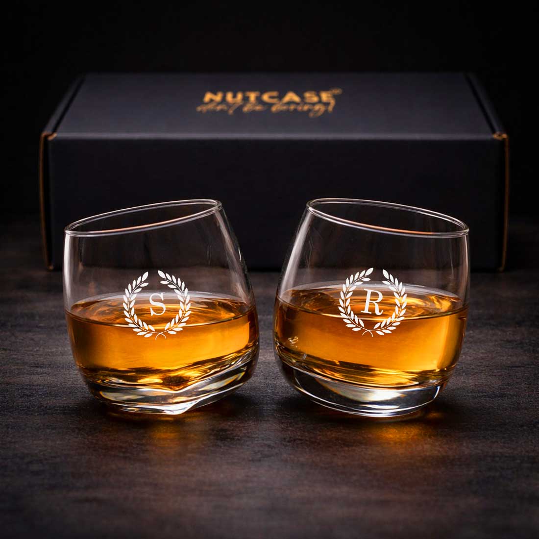 Customized Spinning Whiskey Glass for Couple–Engraved Scotch Glass Set of 2 with Gift Box - Image 2