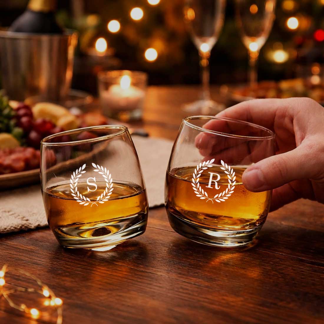 Customized Spinning Whiskey Glass for Couple–Engraved Scotch Glass Set of 2 with Gift Box - Image 3