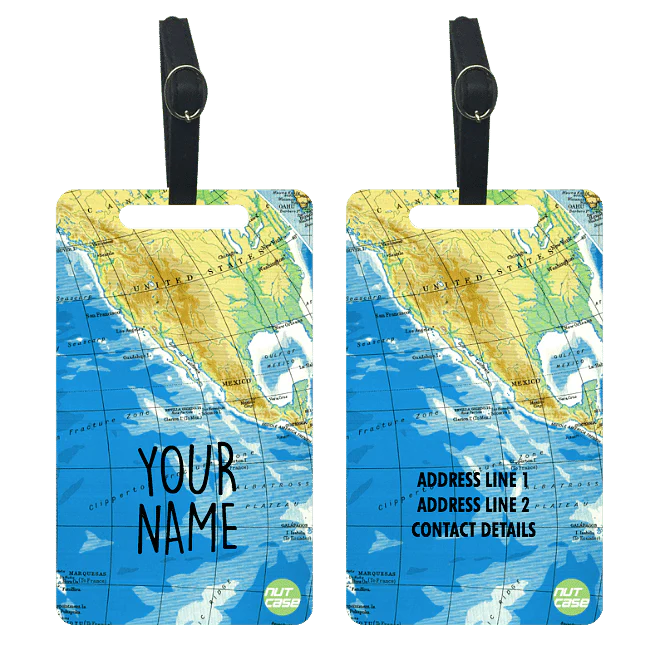 Custom Printed Luggage Tags for Bag Add Name & Address Set of 2 - Map