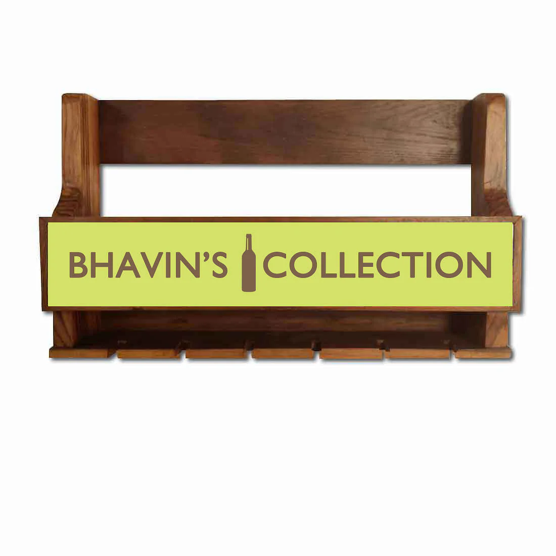 Customized Wooden Wine bottle Holder Wall Mounted Mini Bar for 6 Glasses 5 Bottles
