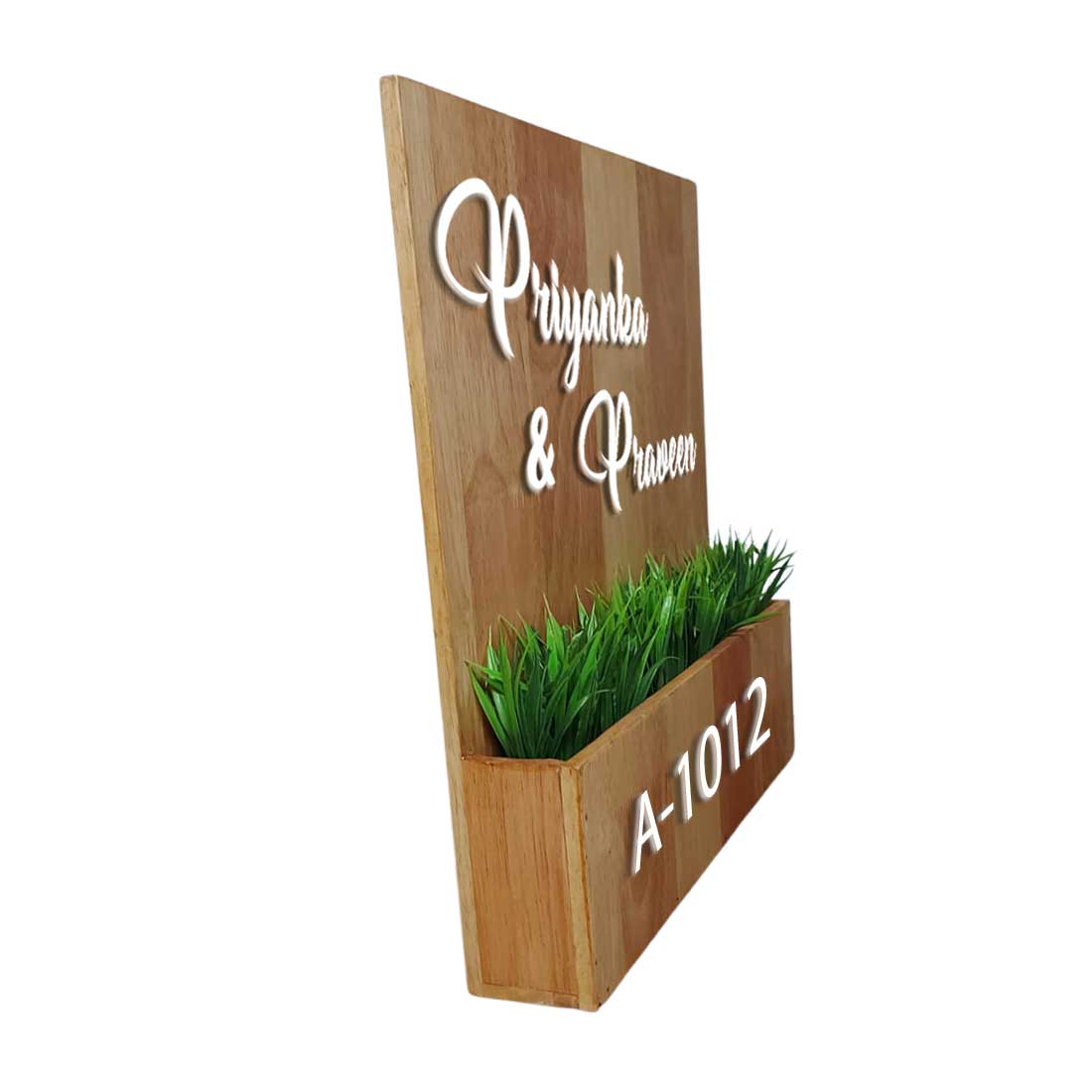 Customized Wooden Name Plates with Planter Artificial Greens Included-3D Raised Fonts - Image 2