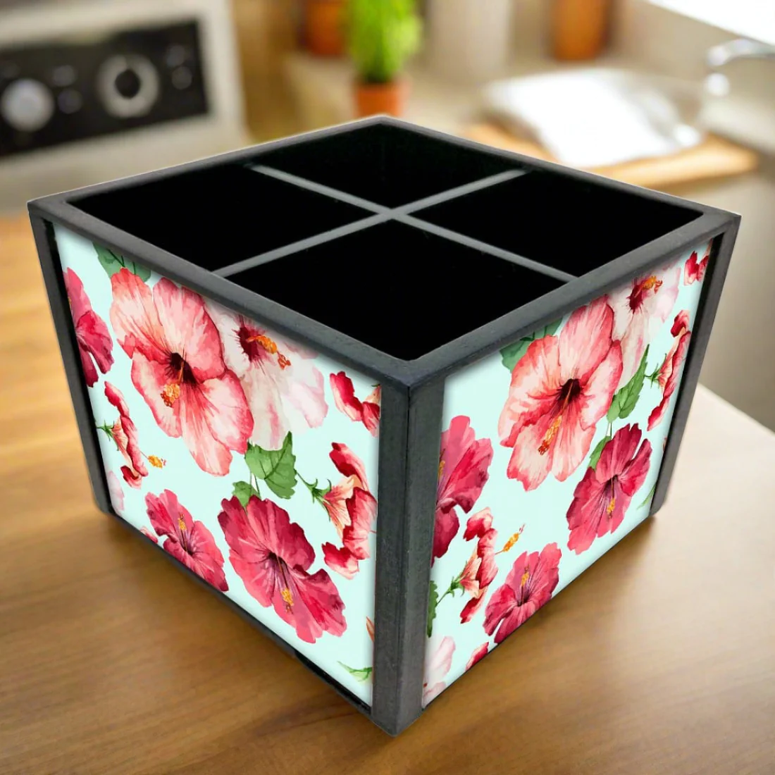 Hibiscus With White BackgroundCutlery Holder Stand Silverware Caddy Organizer - Image 3