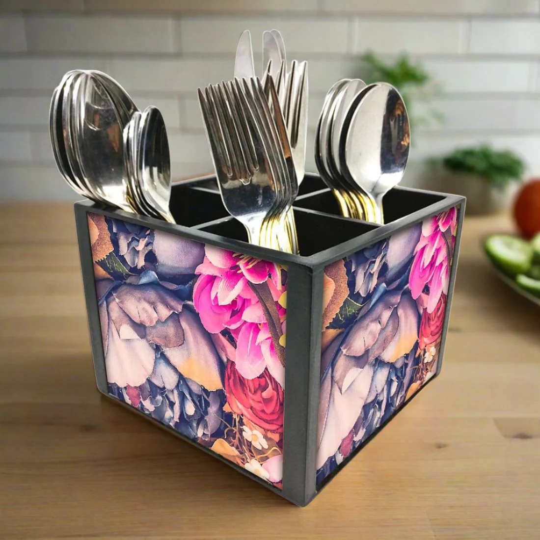 Watercolor FlowerCutlery Holder Stand Silverware Caddy Organizer - Image 4