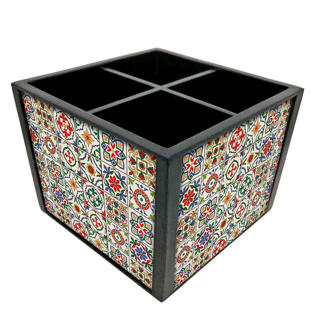 Cutlery Holder Stand Silverware Caddy Organizer for Kitchen - Spanish Tiles - Image 2